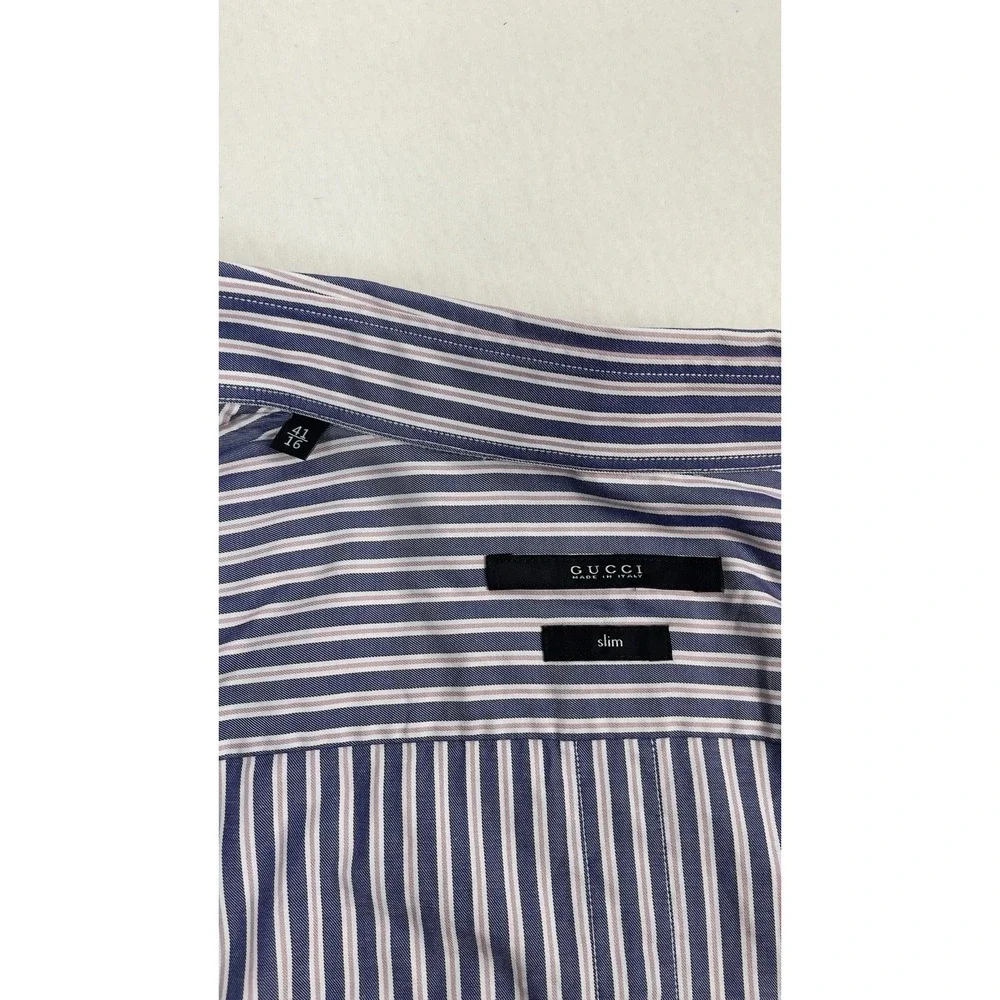 Gucci Shirt Slim Mens 41 /16  Pinstripe Long Sleeve Button Cotton Made In Italy